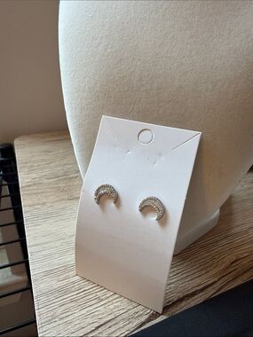 Silver Pave Crescent Stud Earrings - Elegant Women's Jewelry